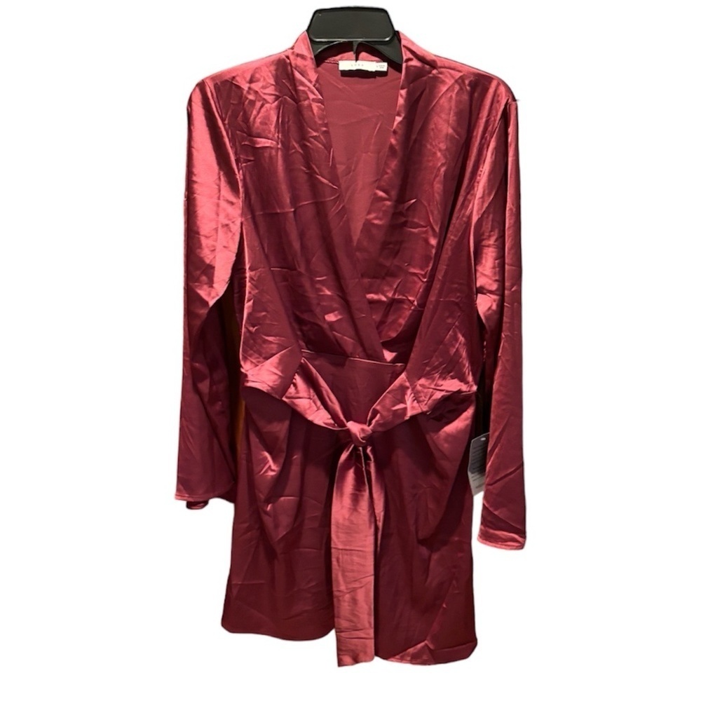 Lush Long Sleeve Tie Waist Minidress in Mulberry Medium NWT